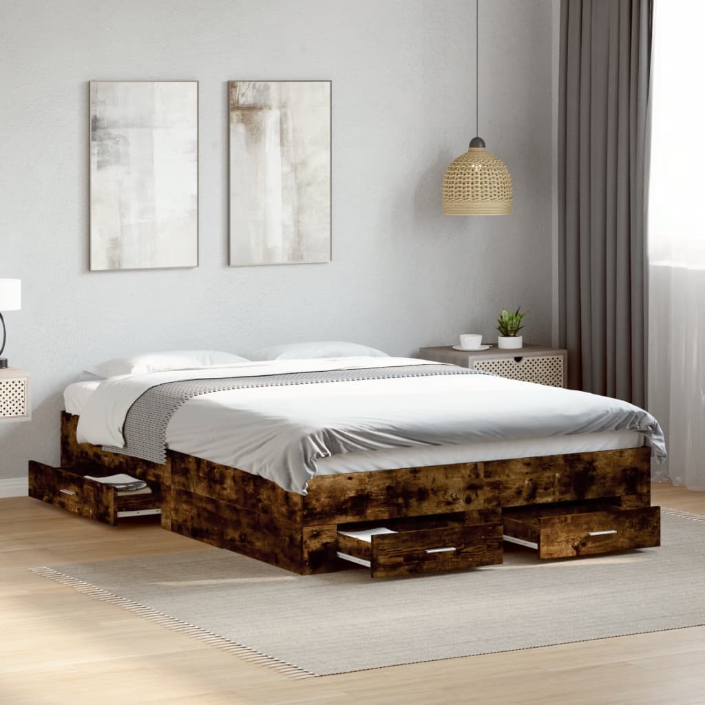 Bed Frame | Smoked Oak | Engineered Wood | Double Bed | Bed Frame