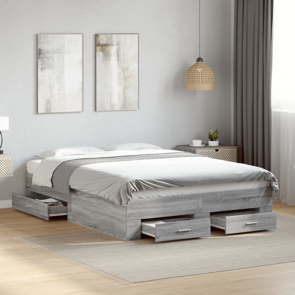 Bed Frame | Grey Sonoma | Engineered wood | 140 x 190 cm | Bed Frame