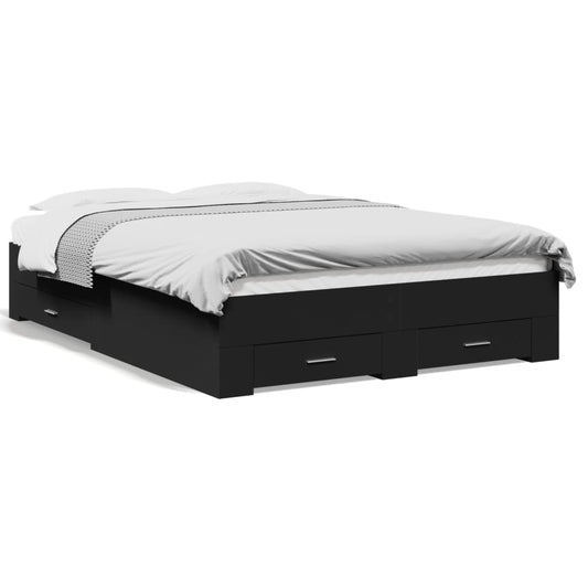 Bed Frame | Black | Engineered wood | 135 x 190 cm Double | Bed Frame