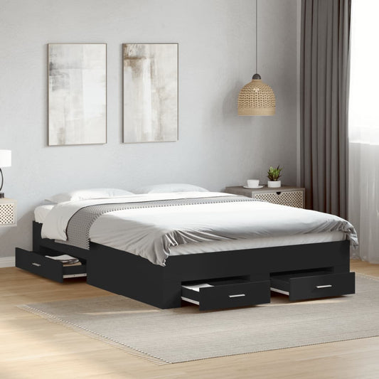 Bed Frame | Black | Engineered wood | 135 x 190 cm Double | Bed Frame