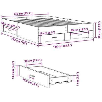 Bed Frame with Drawers without Mattress Concrete Grey 135x190 cm Double