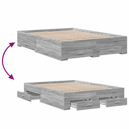 Bed Frame with Drawers without Mattress Grey Sonoma 135x190 cm Double