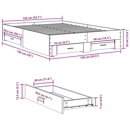 Bed Frame with Drawers without Mattress Grey Sonoma 135x190 cm Double