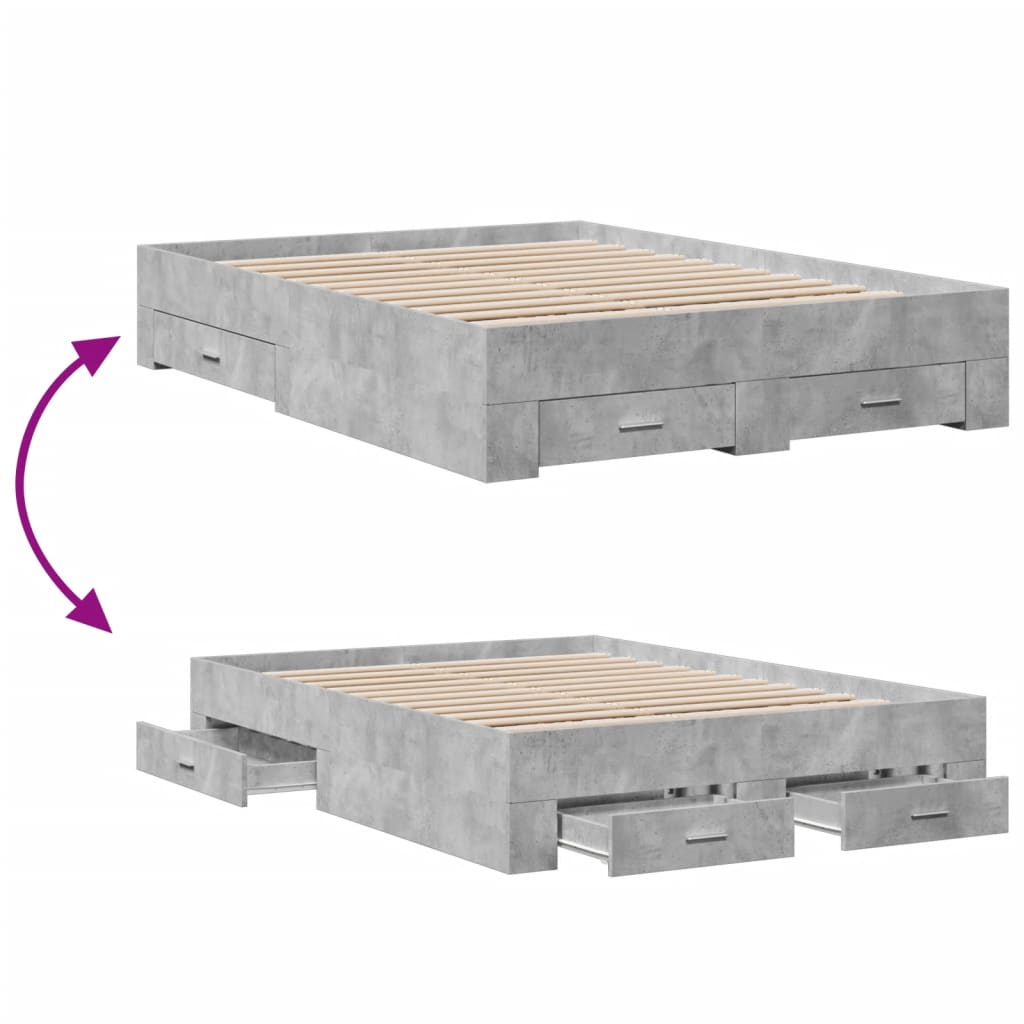 Bed Frame | Concrete Grey | Engineered Wood | Small Double | Bed Frame