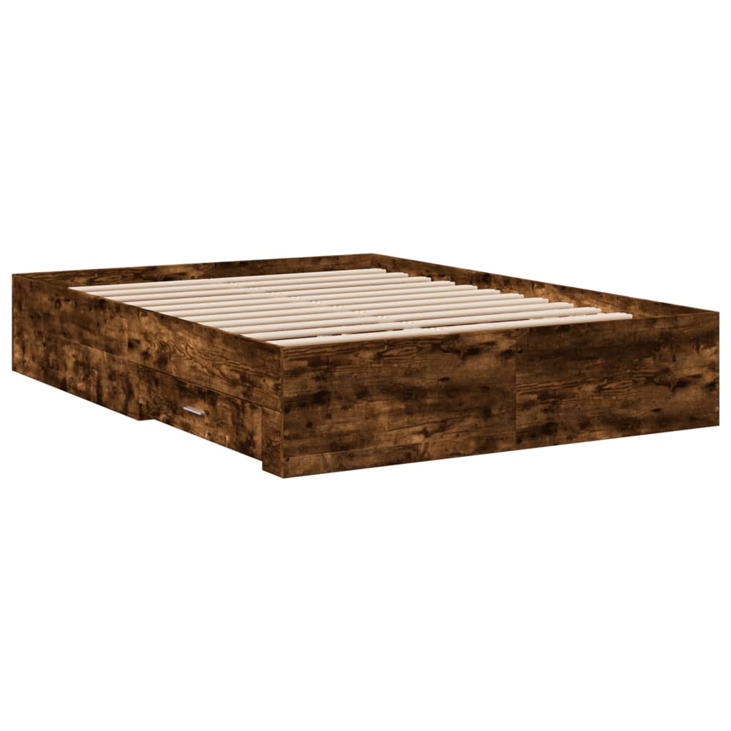 Bed Frame with Drawers without Mattress Smoked Oak 120x190 cm Small Double