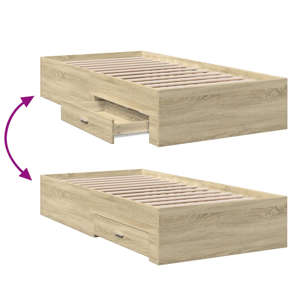 Bed Frame | Sonoma Oak | Engineered Wood, Plywood | 90x200 cm | Bed Frame
