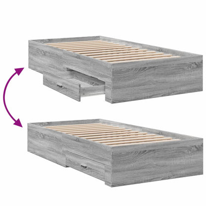 Bed Frame with Drawers without Mattress Grey Sonoma 90x200 cm