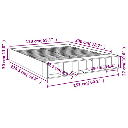 Bed Frame without Mattress Grey Sonoma 150x200 cm King Size