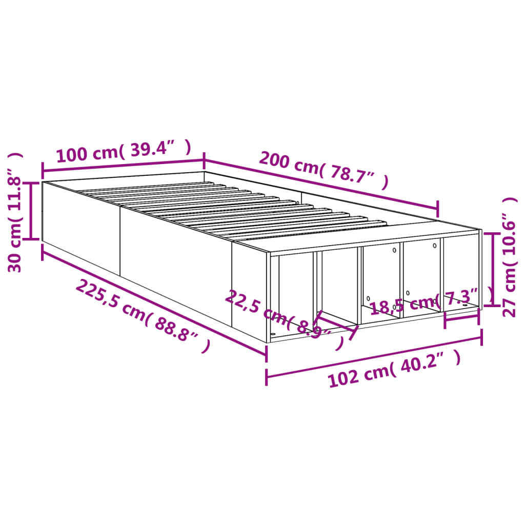 Bed Frame without Mattress Smoked Oak 100x200 cm