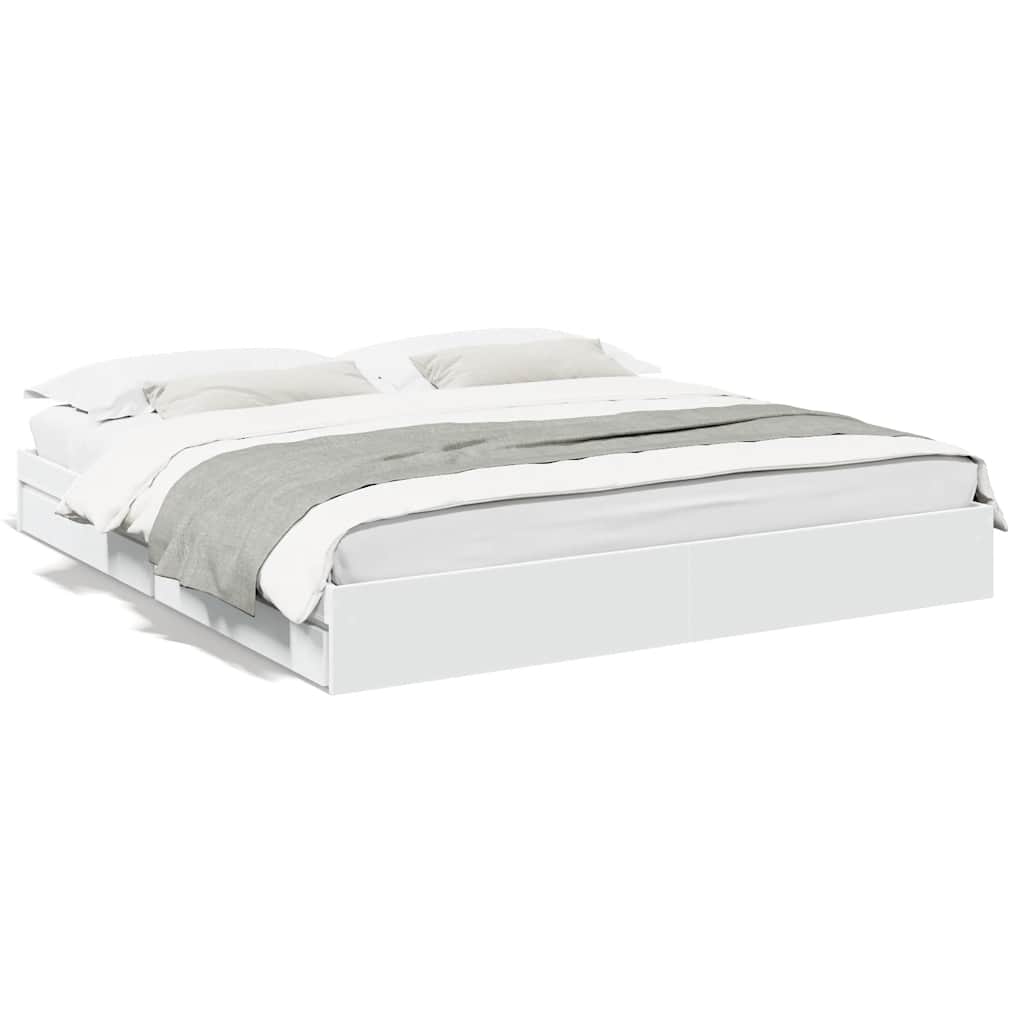 Bed Frame with Drawers without Mattress White 200x200 cm