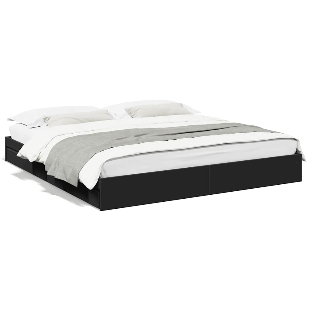 Bed Frame with Drawers without Mattress Black 200x200 cm