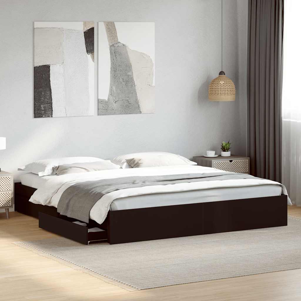 Bed Frame with Drawers without Mattress Black 200x200 cm
