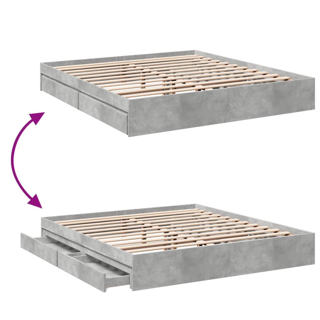 Bed Frame with Drawers without Mattress Concrete Grey 200x200 cm