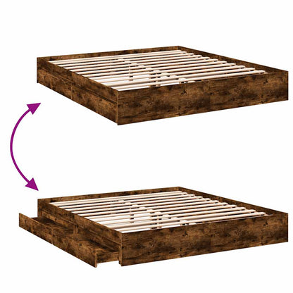 Bed Frame with Drawers without Mattress Smoked Oak 200x200 cm