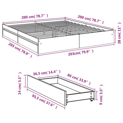 Bed Frame with Drawers without Mattress Smoked Oak 200x200 cm