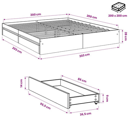 Bed Frame with Drawers without Mattress Smoked Oak 200x200 cm