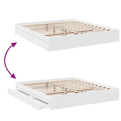 Bed Frame with Drawers without Mattress White 180x200 cm Super King