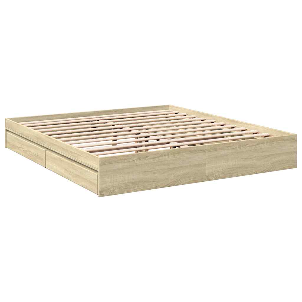 Bed Frame with Drawers without Mattress Sonoma Oak 180x200 cm