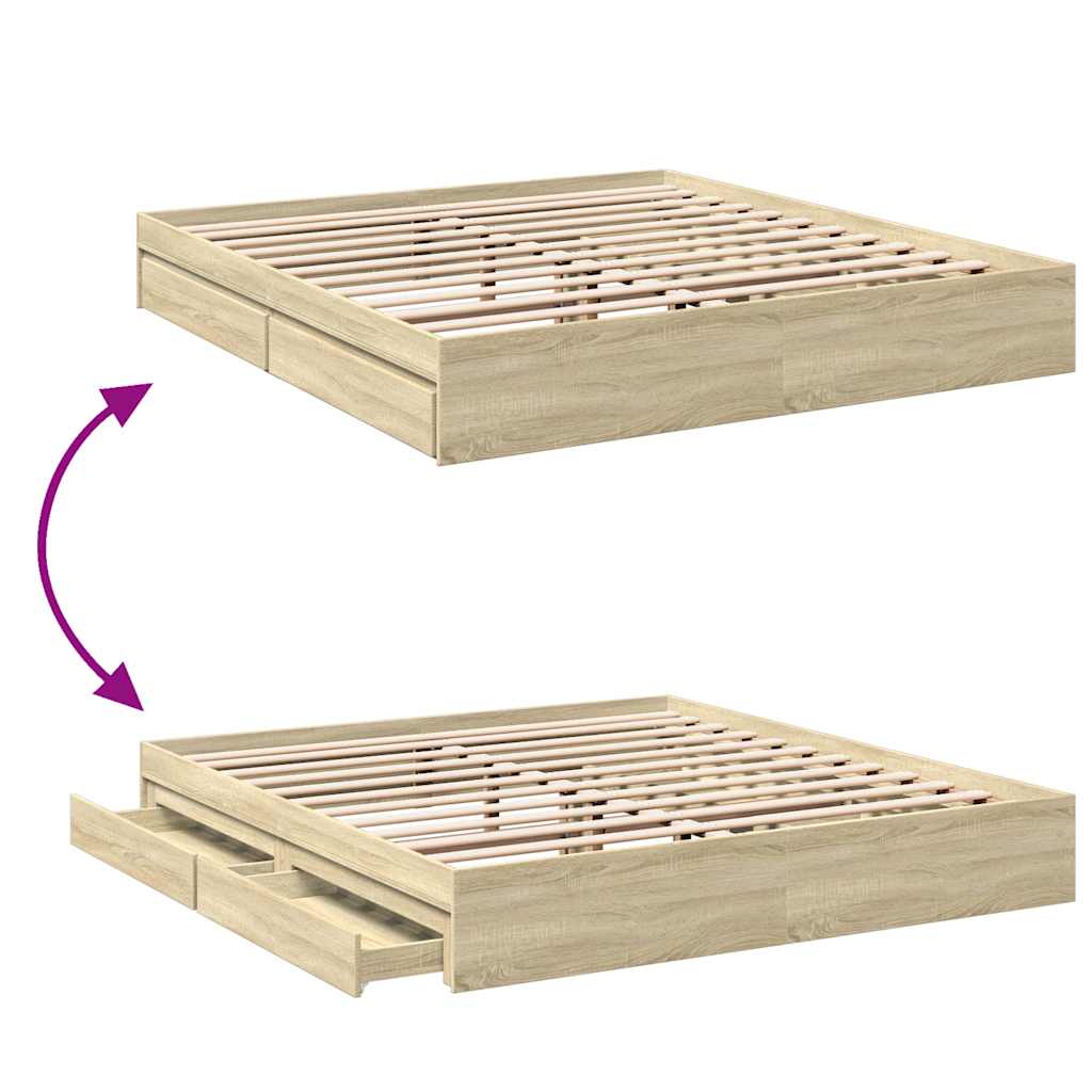 Bed Frame with Drawers without Mattress Sonoma Oak 180x200 cm