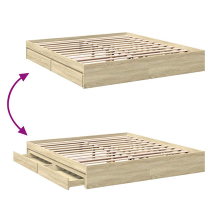 Bed Frame with Drawers without Mattress Sonoma Oak 180x200 cm