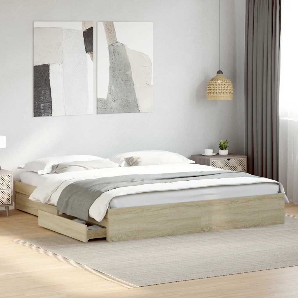 Bed Frame with Drawers without Mattress Sonoma Oak 180x200 cm