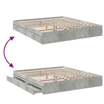 Bed Frame with Drawers without Mattress Concrete Grey 180x200cm