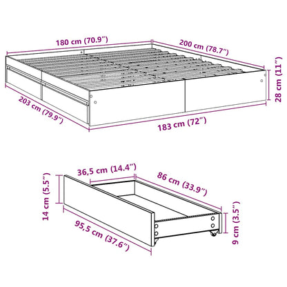Bed Frame with Drawers without Mattress Concrete Grey 180x200 cm Super King