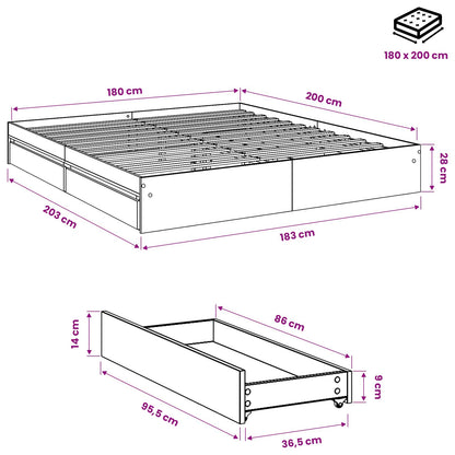 Bed Frame with Drawers without Mattress Concrete Grey 180x200cm