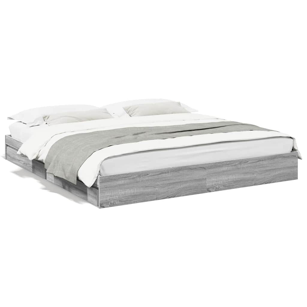 Bed Frame with Drawers without Mattress Grey Sonoma 180x200 cm Super King