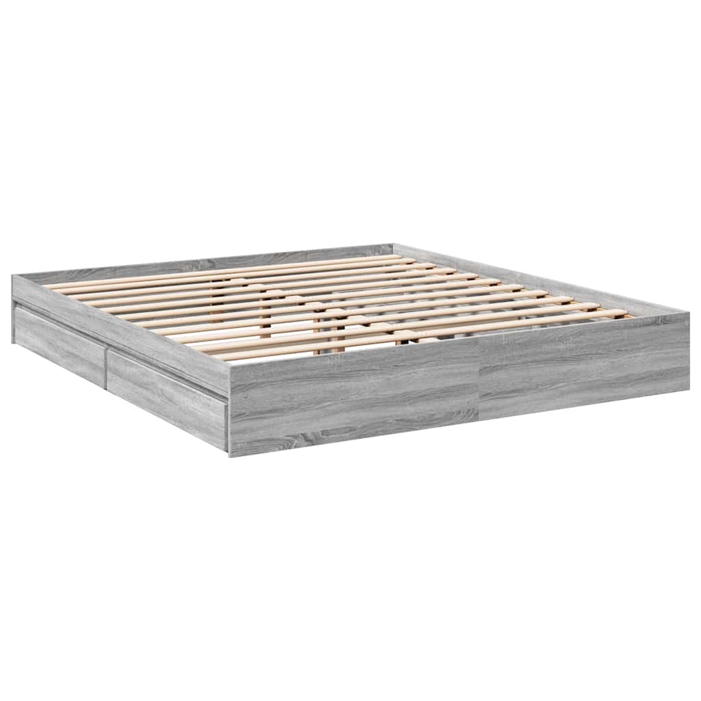 Bed Frame with Drawers without Mattress Grey Sonoma 180x200 cm