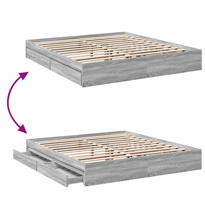 Bed Frame with Drawers without Mattress Grey Sonoma 180x200 cm