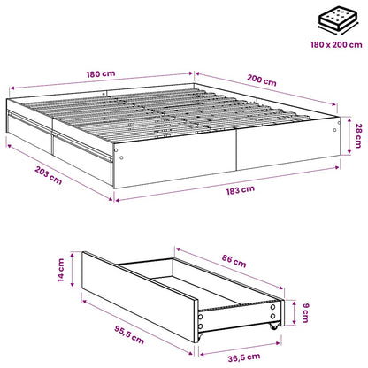Bed Frame with Drawers without Mattress Grey Sonoma 180x200 cm