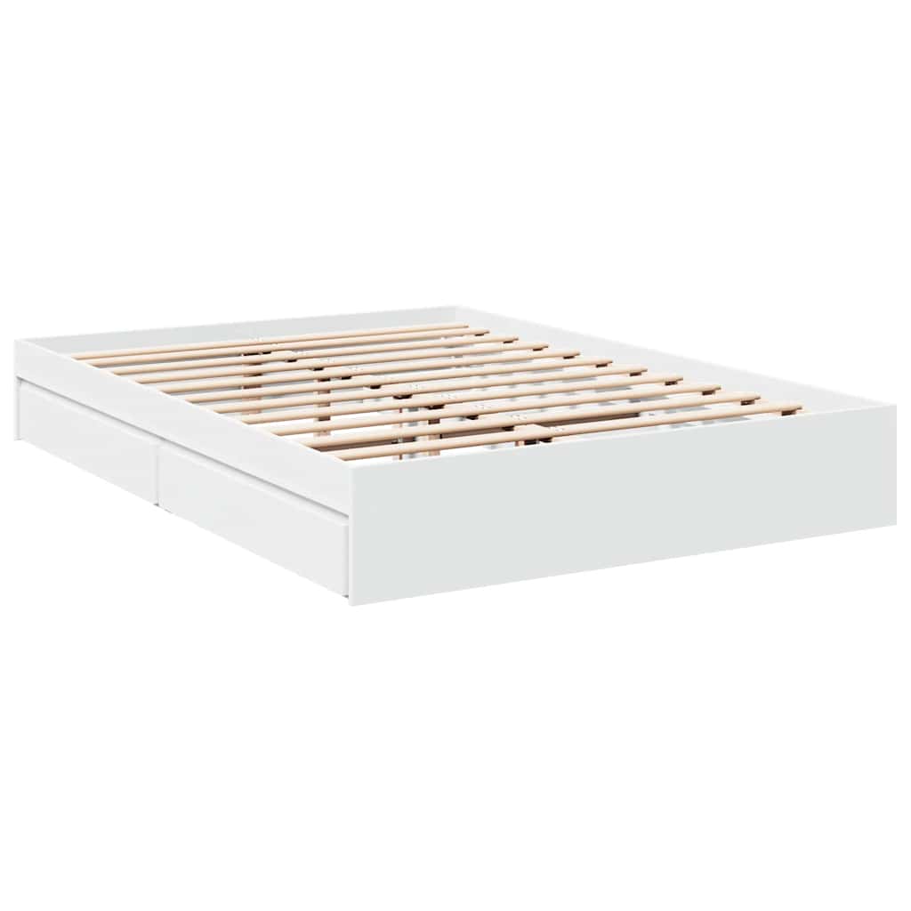 Bed Frame with Drawers without Mattress White 150x200 cm