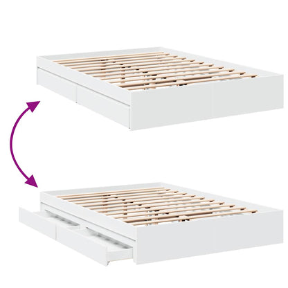 Bed Frame with Drawers without Mattress White 150x200 cm