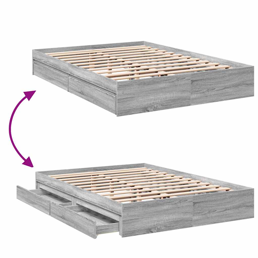 Bed Frame with Drawers without Mattress Grey Sonoma 150x200 cm