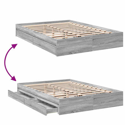 Bed Frame with Drawers without Mattress Grey Sonoma 150x200 cm