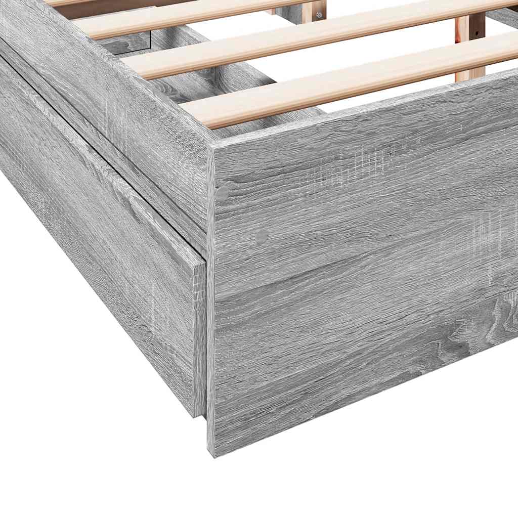 Bed Frame with Drawers without Mattress Grey Sonoma 150x200 cm