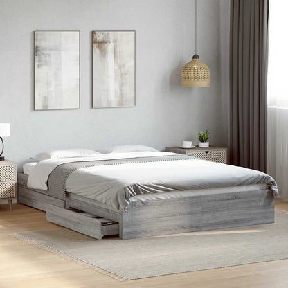 Bed Frame with Drawers without Mattress Grey Sonoma 150x200 cm