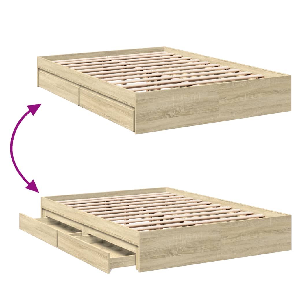 Bed Frame with Drawers without Mattress Sonoma Oak 140x200 cm