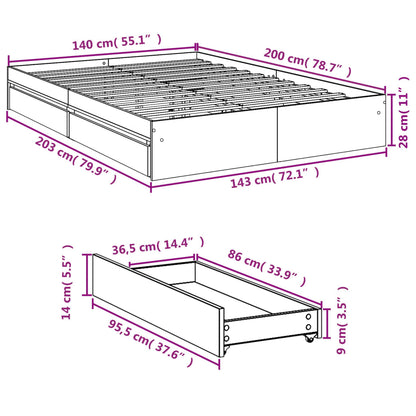 Bed Frame with Drawers without Mattress Sonoma Oak 140x200 cm