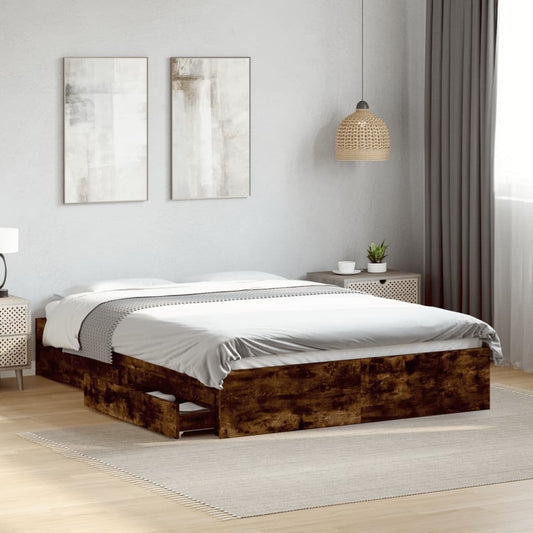 Bed Frame with Drawers without Mattress Smoked Oak 140x200 cm