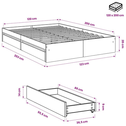 Bed Frame with Drawers without Mattress Concrete Grey 120x200cm