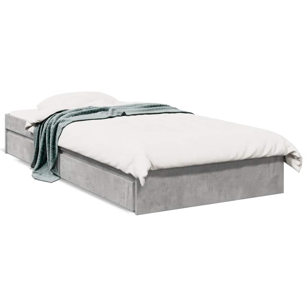 Bed Frame with Drawers without Mattress Concrete Grey 100x200cm
