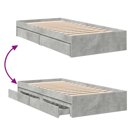 Bed Frame with Drawers without Mattress Concrete Grey 100x200cm
