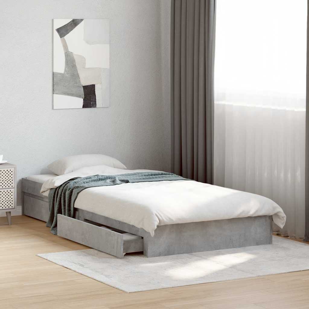 Bed Frame with Drawers without Mattress Concrete Grey 100x200cm