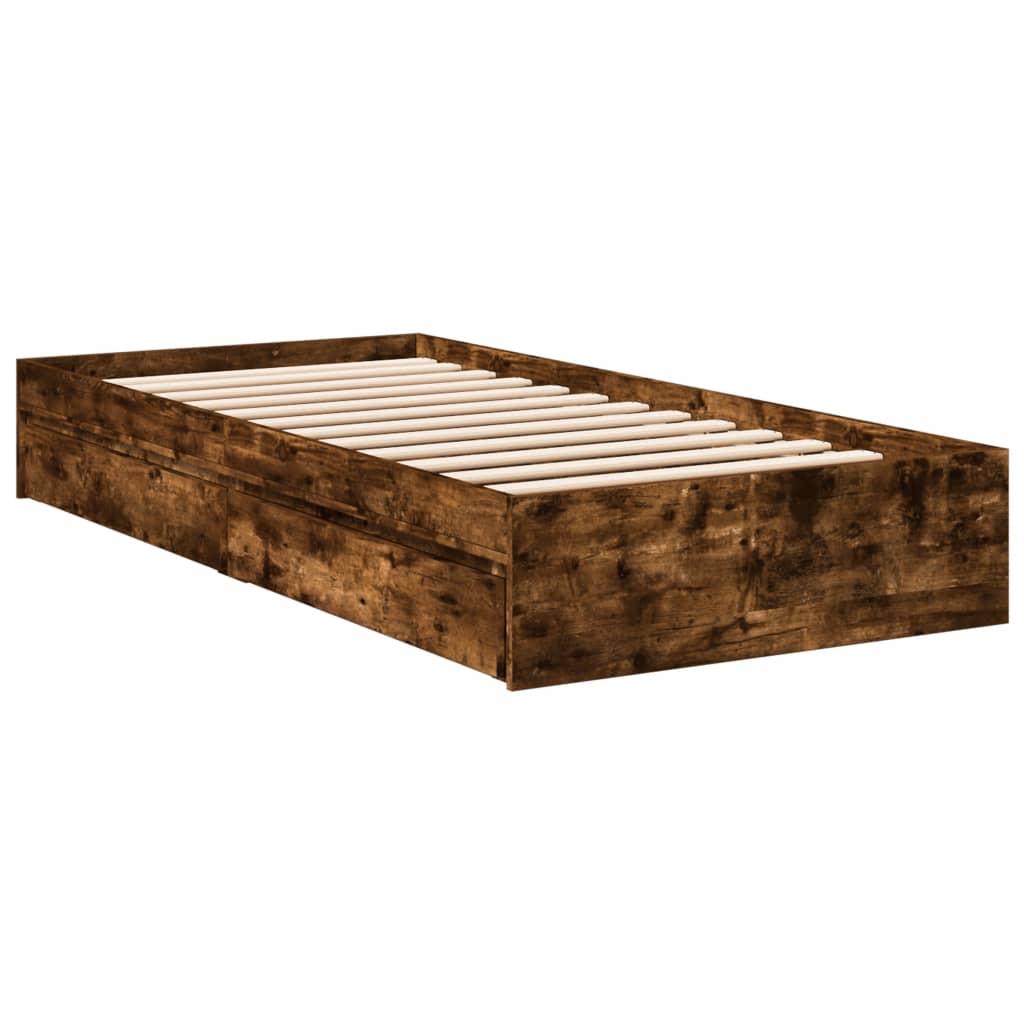 Bed Frame with Drawers without Mattress Smoked Oak 100x200 cm