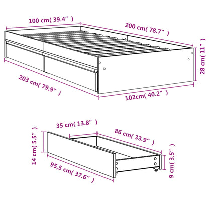 Bed Frame with Drawers without Mattress Smoked Oak 100x200 cm