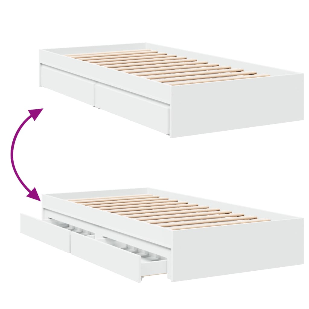 Bed Frame with Drawers without Mattress White 90x200 cm