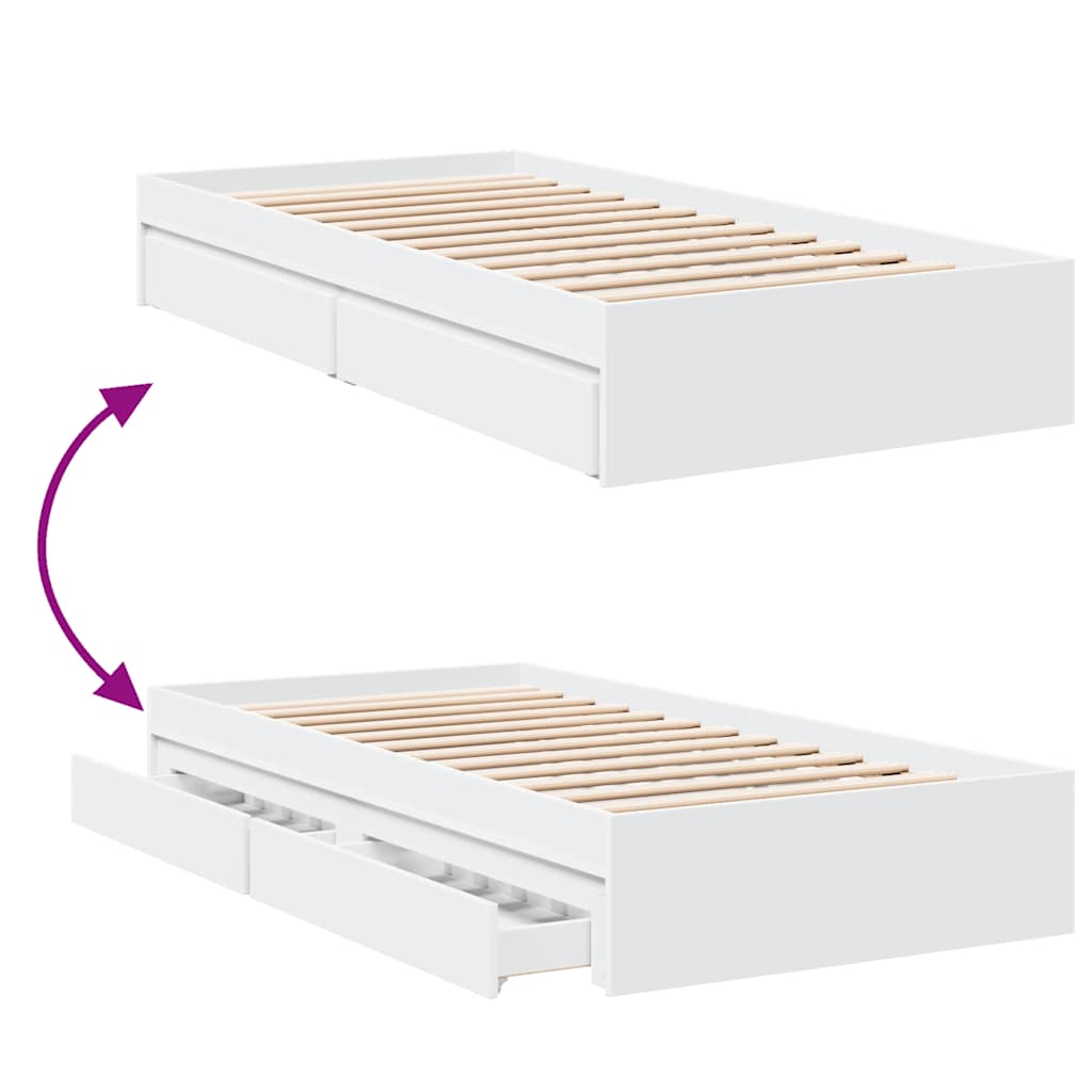 Bed Frame with Drawers without Mattress White 90x200 cm