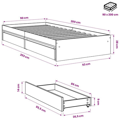 Bed Frame with Drawers without Mattress Sonoma Oak 90x200 cm